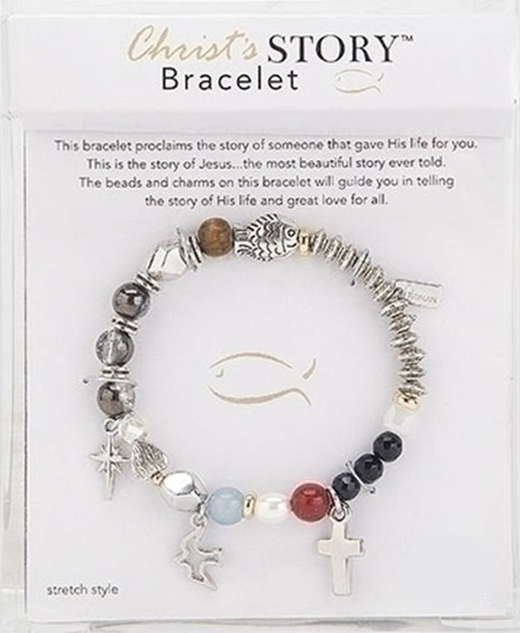 Christ's Story Bracelet, With Natural Stone and Crystal Beads, Stretch Style