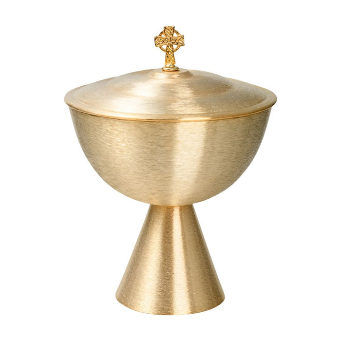 Ciborium Brushed Gold Finish With Gilt Celtic Cross Finial 15cm / 6 Inches High, Ciborium Holds 300 Peoples Wafers