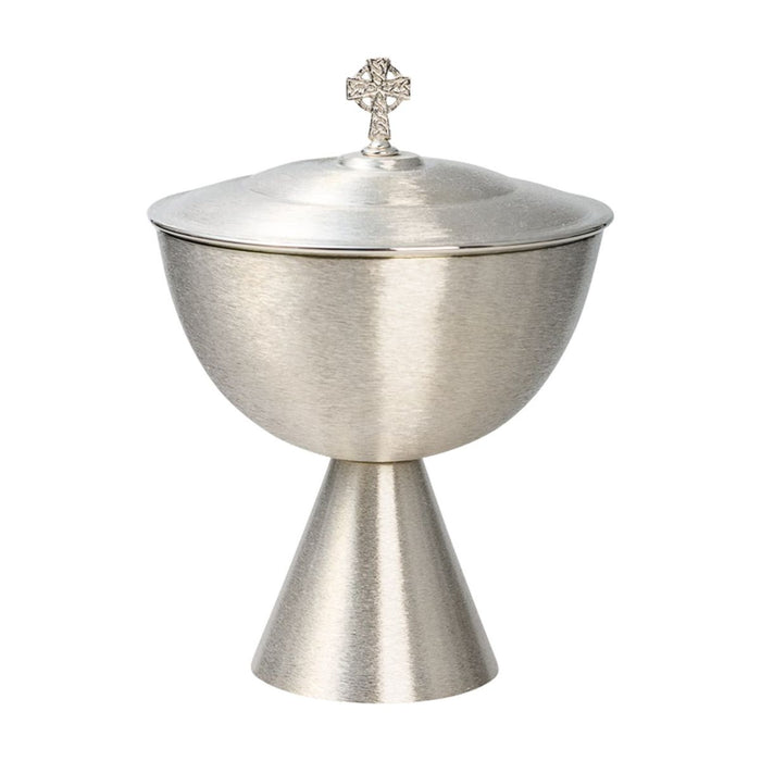 Ciborium Brushed Nickel Silver With Silver Celtic Cross Finial 15cm / 6 Inches High, Ciborium Holds 300 Peoples Wafers