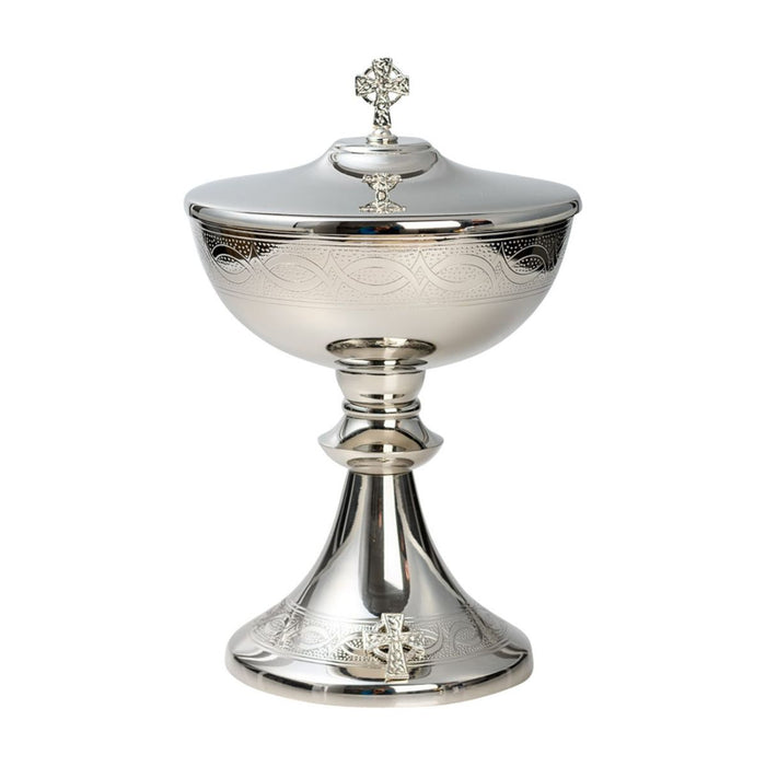 Ciborium Silver Nickel Plated Brass, Ichthys Design 23cm High Holds 250 Peoples Hosts