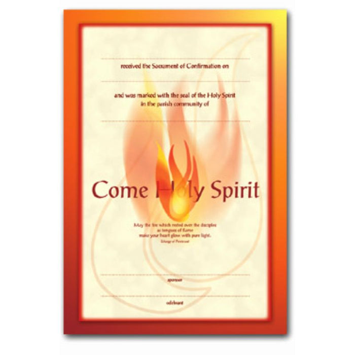 Confirmation Certificate, Come Holy Spirit Available In 2 Pack Sizes