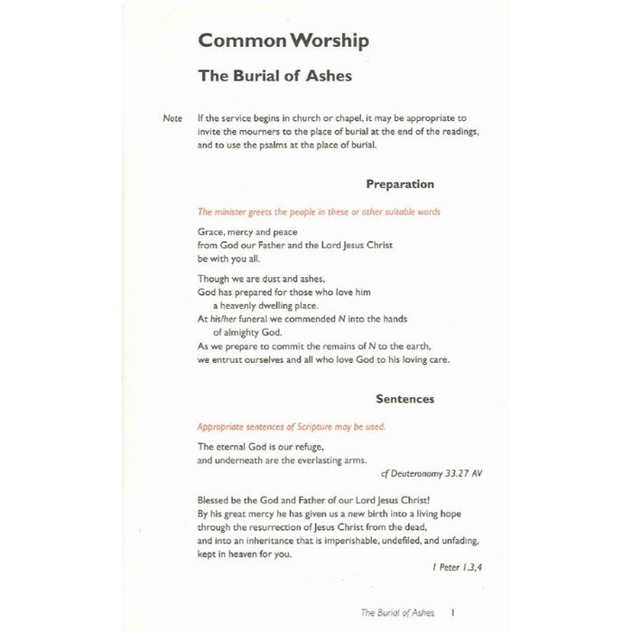 Common Worship: Burial of Ashes card, by Church House Publishing