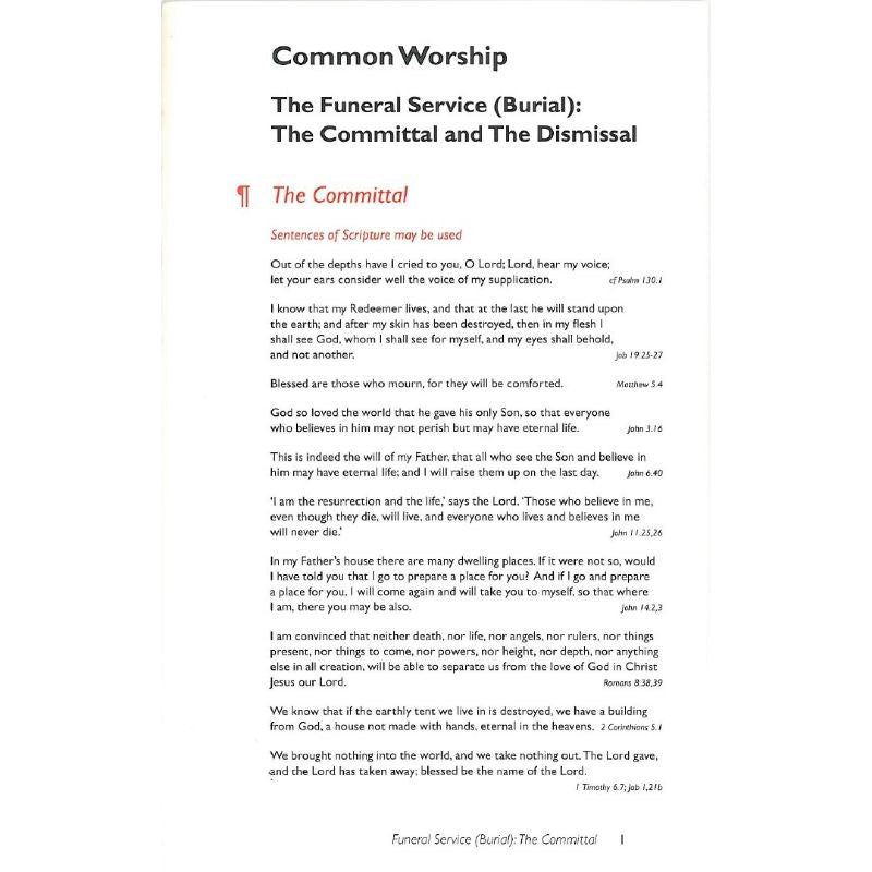 Committal Worksheet Common Worship: Committal card, by Church House Publishing | Pilgrim ...