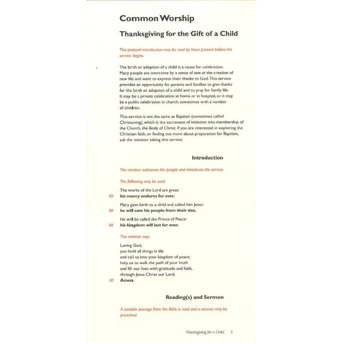 Common Worship: Thanksgiving for the Gift of a Child Leaflet, by Church House Publishingt, by Church House Publishing