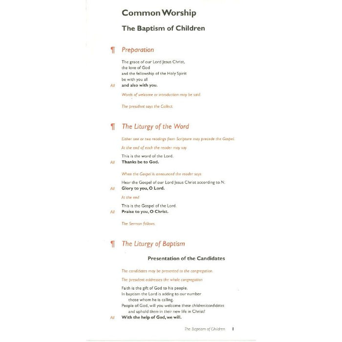 Common Worship: The Baptism of Children Leaflet, by Church House Publishing