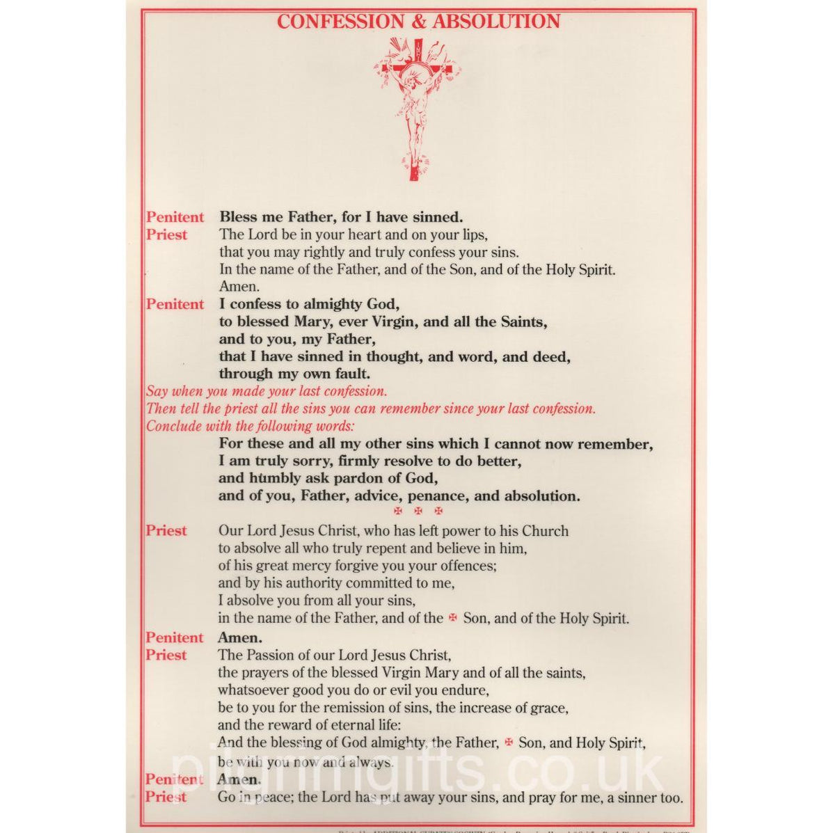 Shrive Confession and Absolution (Traditional Form), A4 Laminated Card, A4 ...