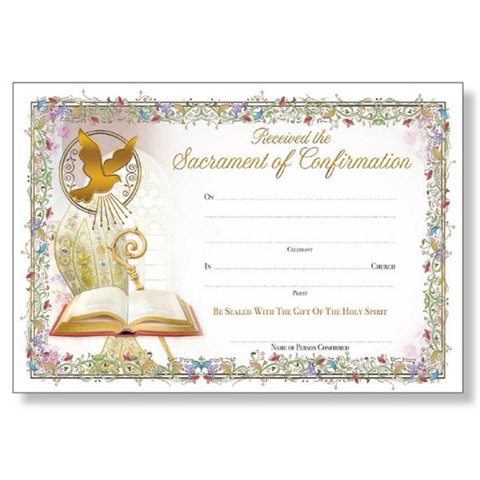 Confirmation Certificate Holy Spirit Design, Pack of 10 Chalice Design Landscape Format Size 26.5cm x 18cm