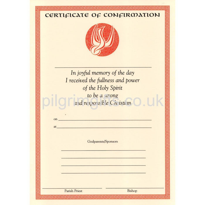 Confirmation Certificate, Pack of 5 Printed In Red and Black On Quality Cream Card