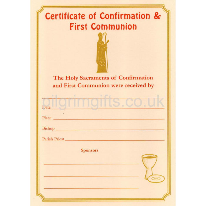 Confirmation & First Communion Certificate, Pack of 5 Printed On High Quality Cream Card