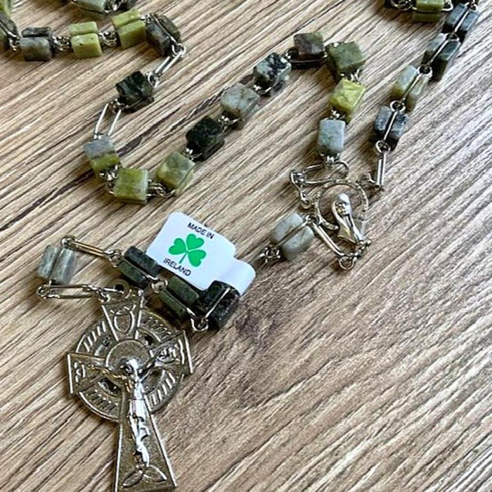 Connemara Marble Rosary - 65cm In Length Including Celtic Cross - Bead Size 7mm x 8mm