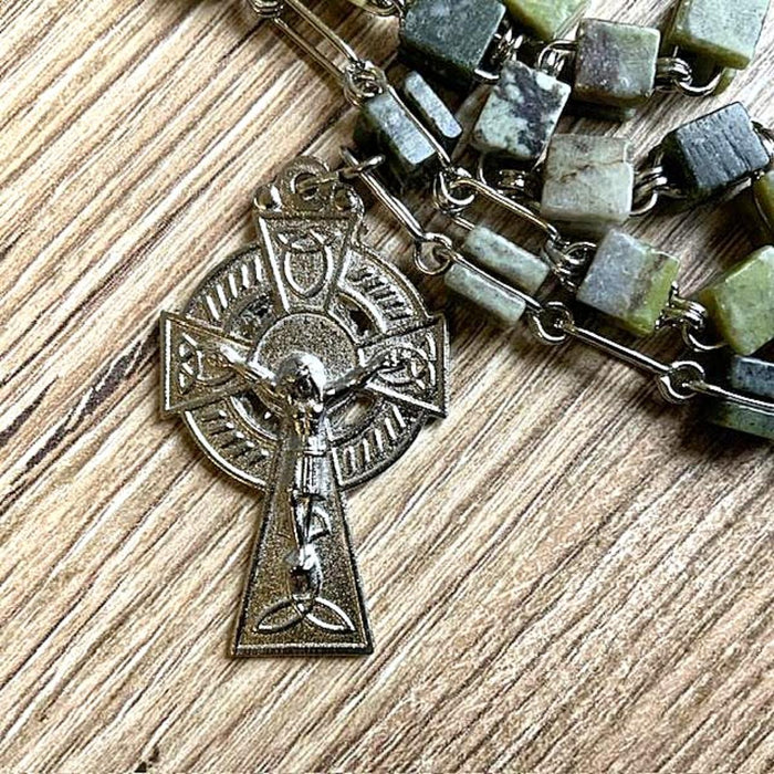 Connemara Marble Rosary - 65cm In Length Including Celtic Cross - Bead Size 7mm x 8mm
