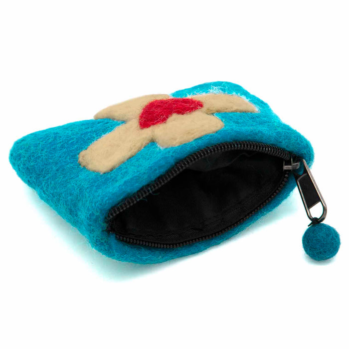 Cross & Heart Design Felt Purse, Handmade In Nepal - Size 12cm Wide