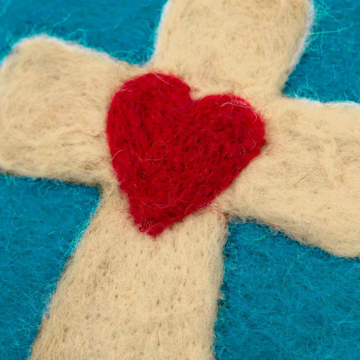 Cross & Heart Design Felt Purse, Handmade In Nepal - Size 12cm Wide