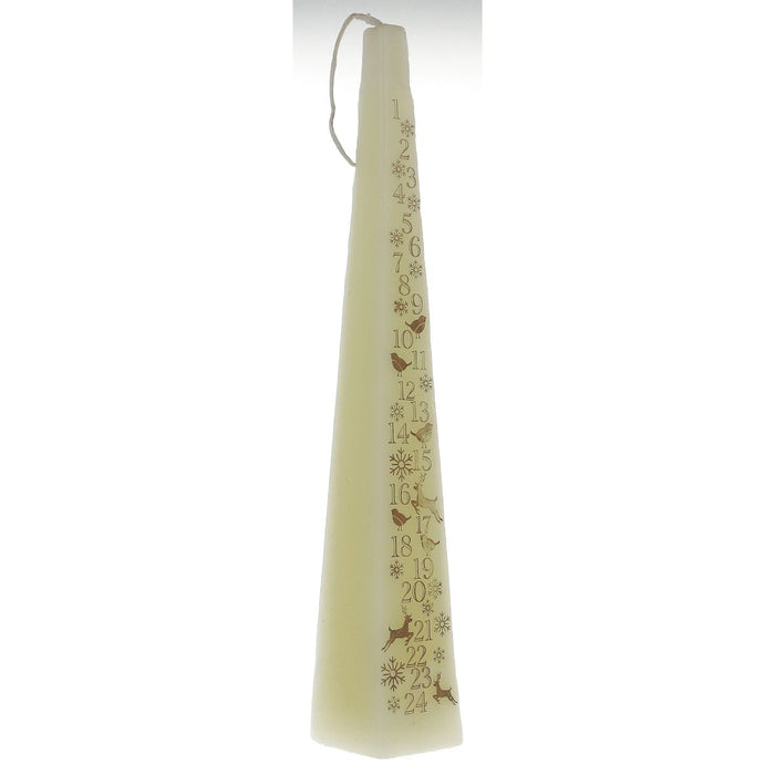 Dated Cream and Gold Coloured Advent Candle Pyramid Design, Size 20cm / 8 Inches High