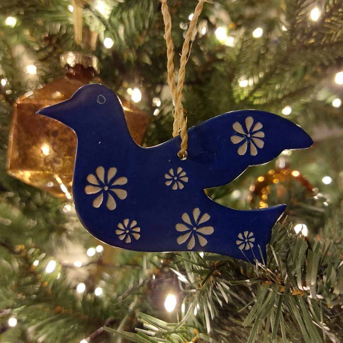 25% OFF Dove of Peace Handcarved Soapstone, Dark Blue Flower Design 9.5cm / 3.75 Inches Wide