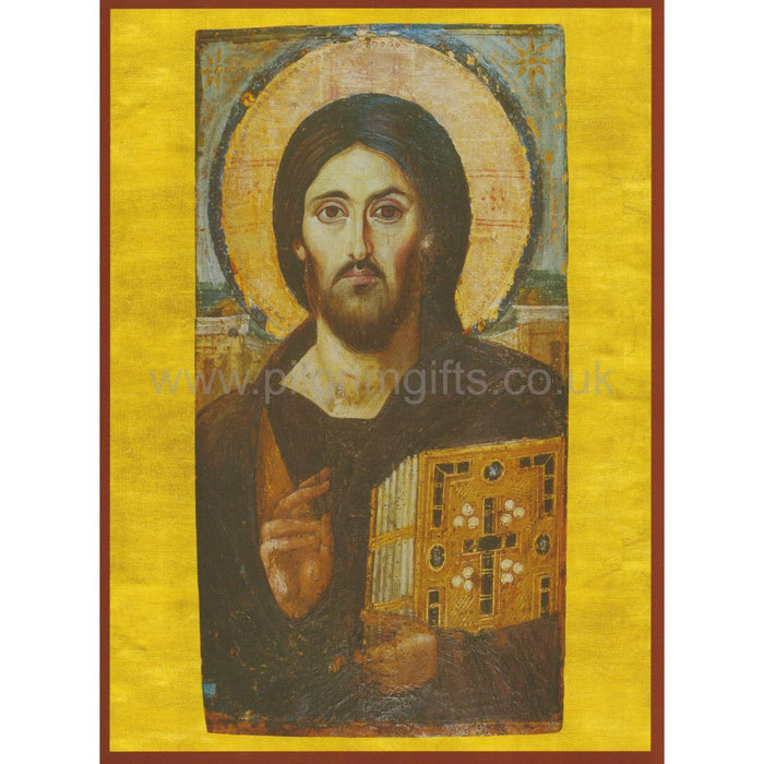 Christ Pantocrator, From St. Catherines Monastery, Mount Sinai - Mounted Icon Print - Size 20cm x 26cm