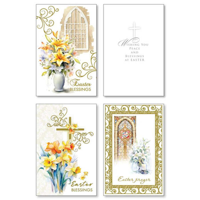 Easter Blessings and Easter Prayer, Pack of 12 Easter Greetings Cards 3 Different Designs With Gold Foil Highlights