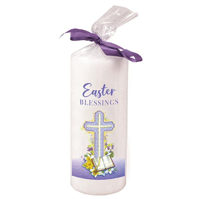 Easter Blessings Candle With Purple Ribbon, Size 6 Inches / 15cm High