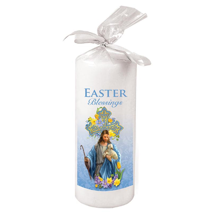Easter Blessings Candle With White Ribbon, Size 6 Inches / 15cm High