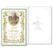 Greeting card with a floral border and a depiction of Jesus and a lamb on the front, with a message inside wishing peace and blessings at Easter.