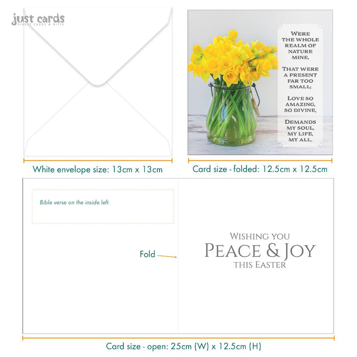 Easter Greetings Cards Pack of 5, Love So Amazing So Divine Daffodils Design, With Bible Verse On the Inside John 3:16