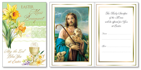 Easter Mass Bouquet Greetings Card, Christ The Good Shepherd Gold Foil Embossed With Insert