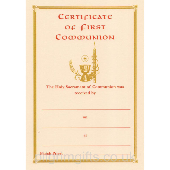 First Communion Certificate, Pack of 5 A5 Size Quality Cream Card With Red and Gold Colouring