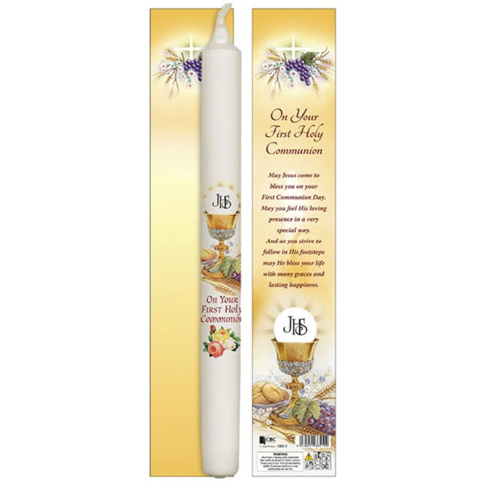 First Holy Communion Candle 25cm / 10 Inches High, Gift Boxed With Communion Prayer