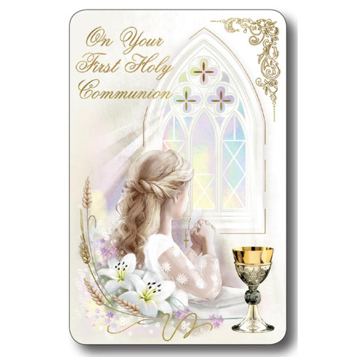 First Holy Communion Laminated Prayer Card for a Girl, On Your First Holy Communion