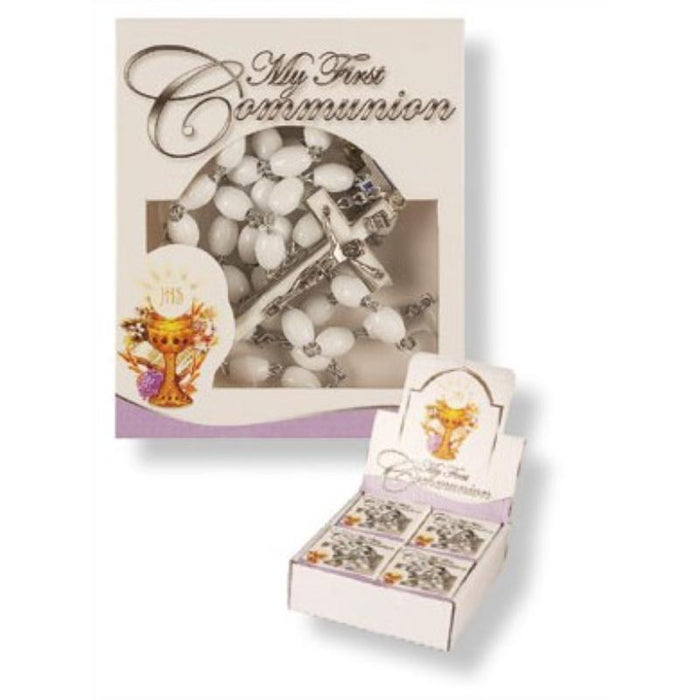 First Holy Communion Rosary, Extra Strong White Plastic Beads In a Presentation Box