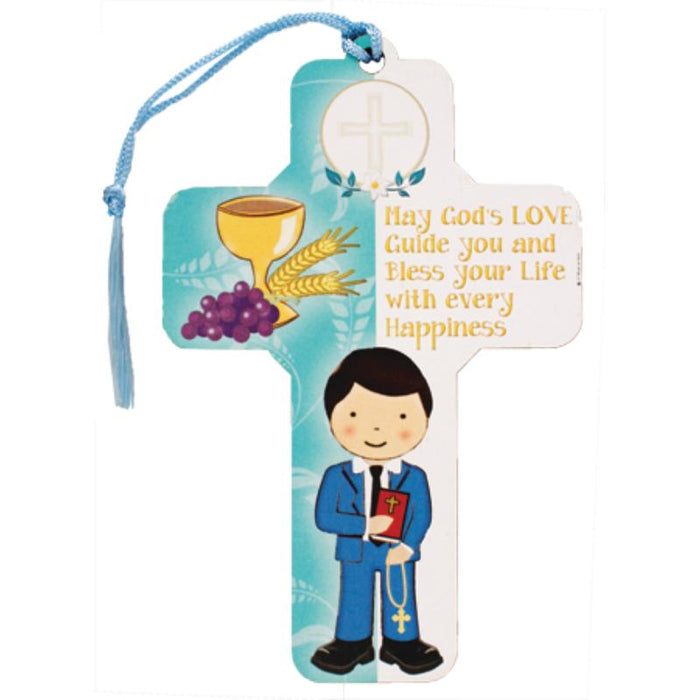 First Holy Communion Wood Prayer Cross For a Boy, Size 12.5cm / 5 Inches High