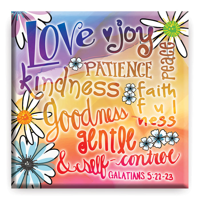 Fruits Of The Holy Spirit, Fridge Magnet With Bible Verse Galatians 5:22-23 Size 6.5cm Square