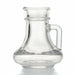 Clear glass pitcher with a curved handle and pouring spout, shown on a white background.