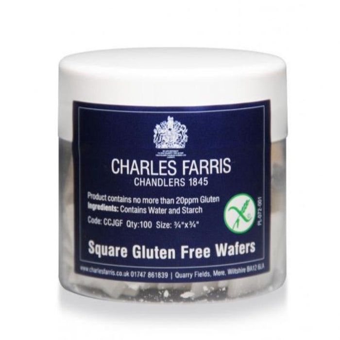 Gluten Free Altar Breads - Jar Quantity 100 - Size 0.75 Inch / 20mm Square, Single Cross Design