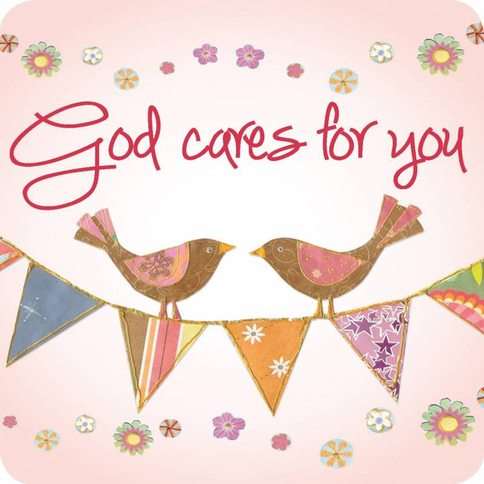 God Cares For You, Coaster Size 9.5cm / 3.75 Inches Square