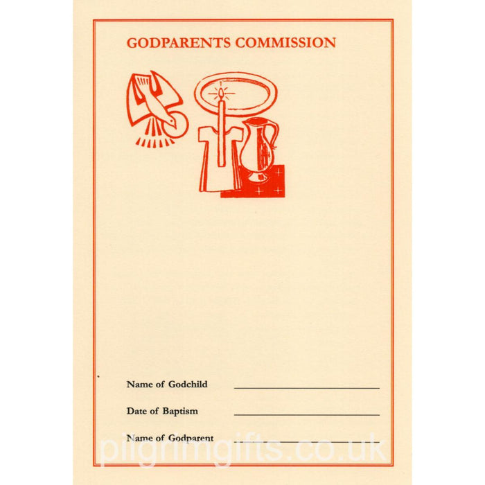 Godparents Commission Baptism Card, Folded A5 Size Pack of 5 On Quality Cream Card