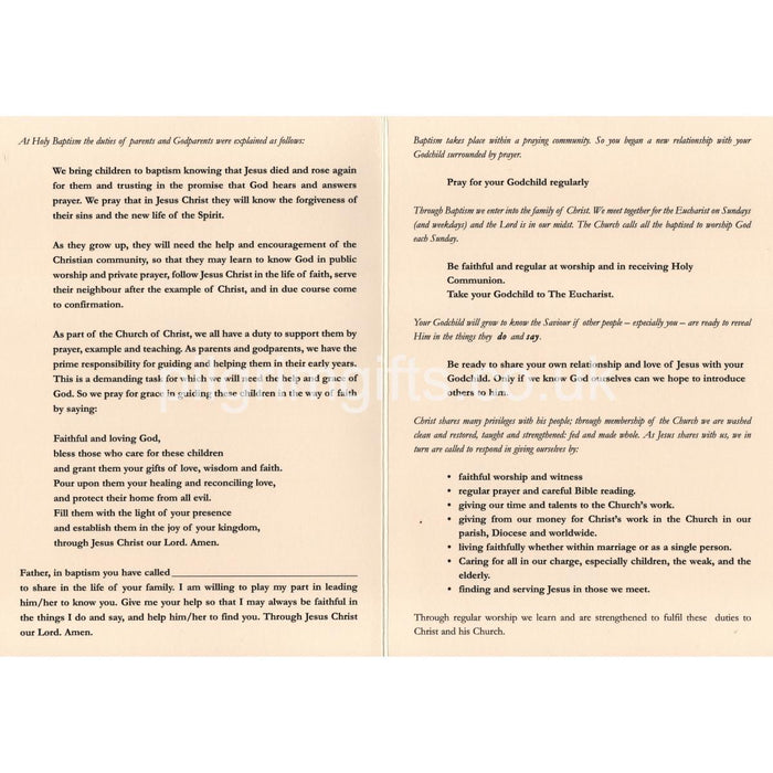 Godparents Commission Baptism Card, Folded A5 Size Pack of 5 On Quality Cream Card