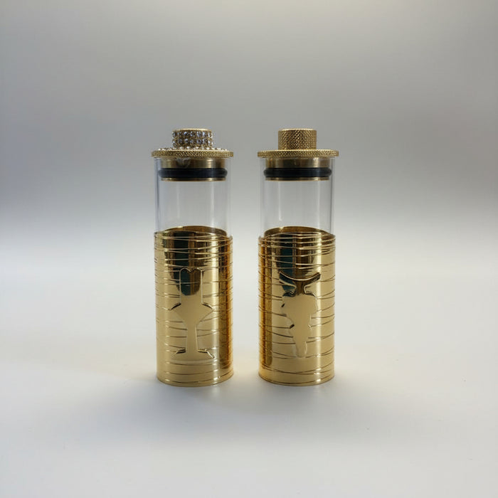 Gold Plated Cruet Set and Tray - Air and Watertight Lids - Cruet Height 12cm / 4.75 Inches