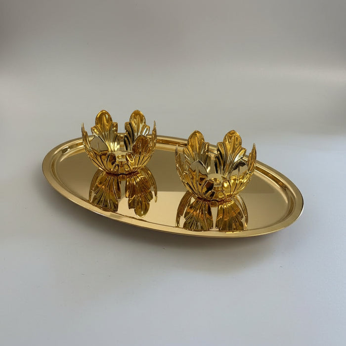 Gold Plated Cruet Set With Tray - Cruet Height 12cm / 4.75 Inches