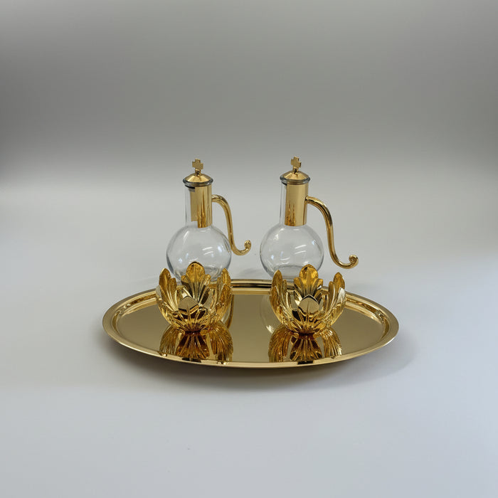 Gold Plated Cruet Set With Tray - Cruet Height 12cm / 4.75 Inches
