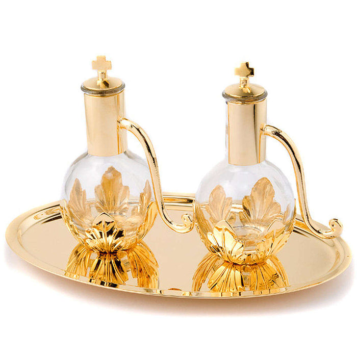 Gold Plated Cruet Set With Tray - Cruet Height 12cm / 4.75 Inches