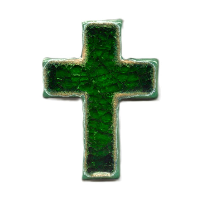 Green Glazed Ceramic Cross, 12.5cm / 5 Inches High Handmade In The UK