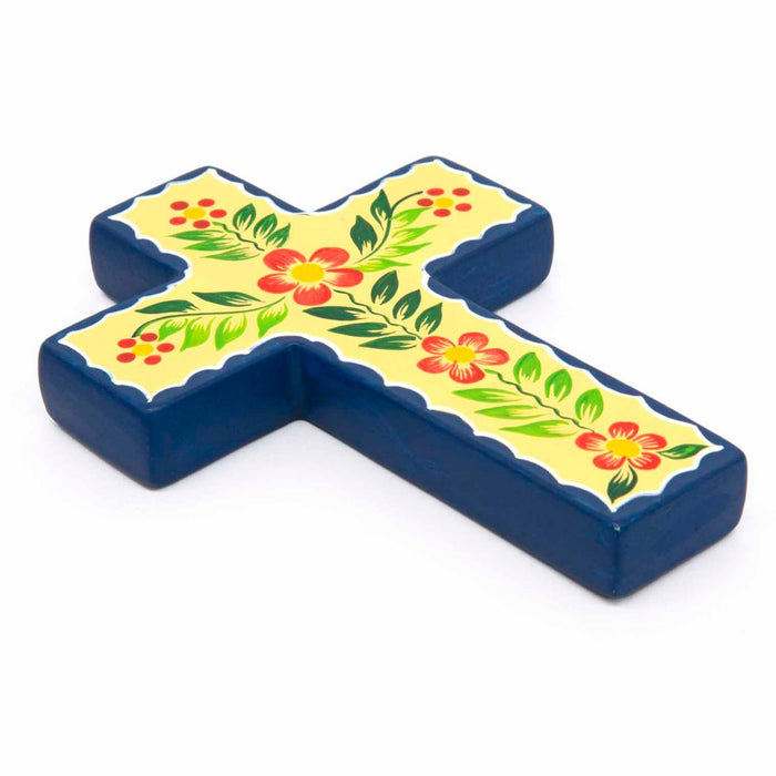 Hand Decorated Floral Design Ceramic Cross, 15cm / 6 Inches High