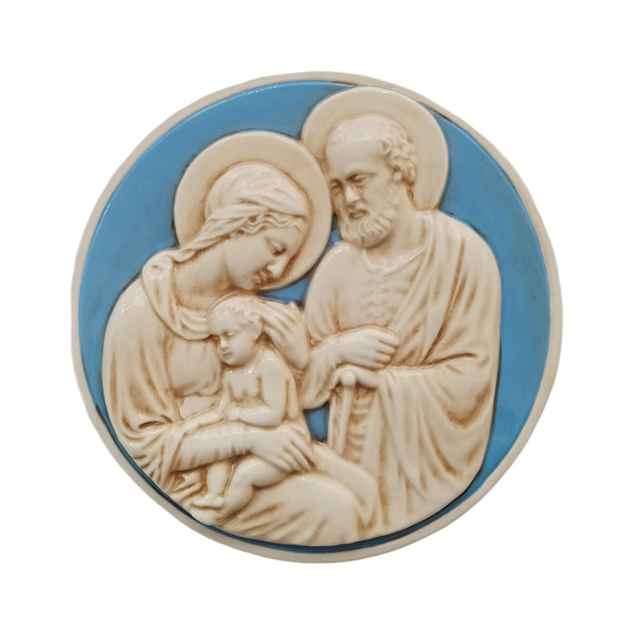 Holy Family - Della Robbia Blue and White Ceramic Plaque 28cm / 11 Inches Diameter
