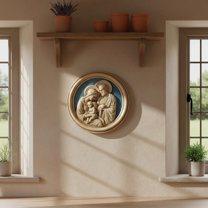 Holy Family - Della Robbia Blue and White Ceramic Plaque 36cm / 14 Inches Diameter