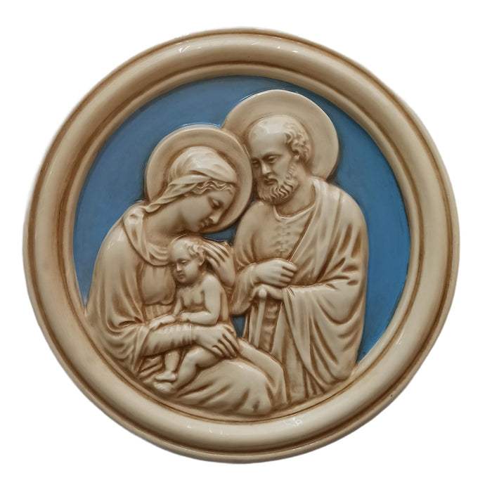Holy Family - Della Robbia Blue and White Ceramic Plaque 36cm / 14 Inches Diameter