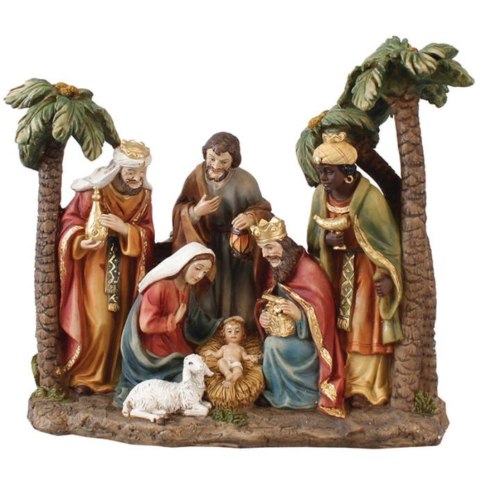 Holy Family Nativity Crib Figures With The 3 Kings, Handpainted Resin Cast Figurines 19cm / 7.5 Inches High
