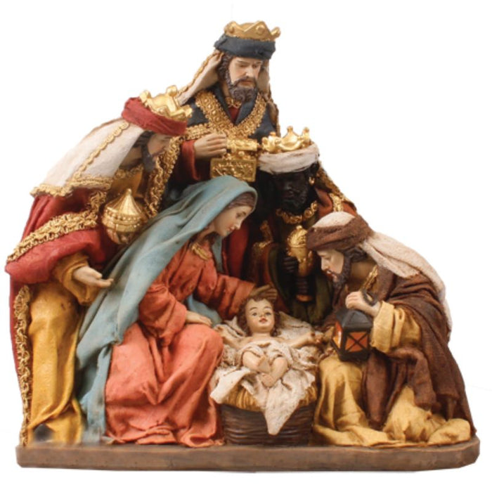 Holy Family Nativity Crib Figures With The 3 Magi, Handpainted Resin Cast Figurines 25cm / 10 Inches High