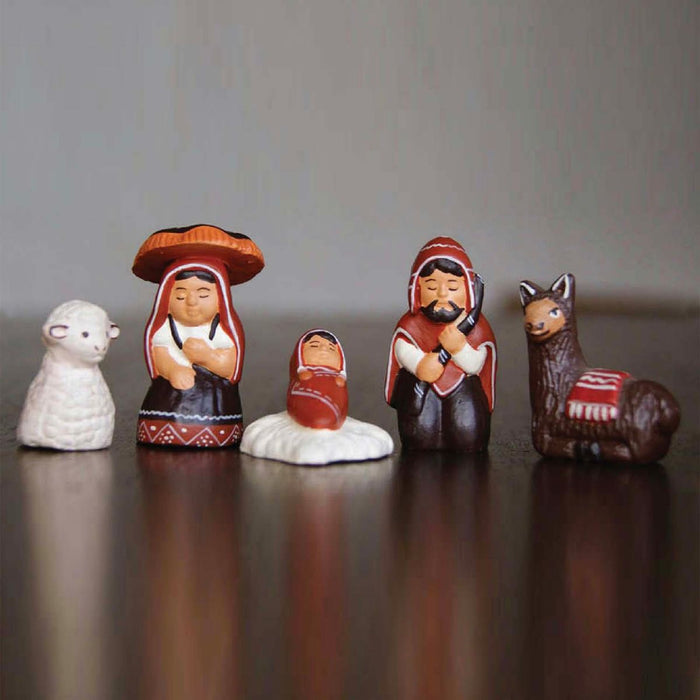 Holy Family Nativity Figures With Lama and Sheep, Fairtrade Peruvian Ceramic Figurines