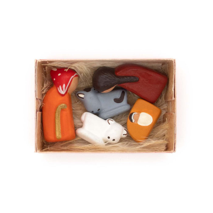 Holy Family Nativity In a Matchbox, Fairtrade Peruvian Ceramic Figures 5 Piece Set